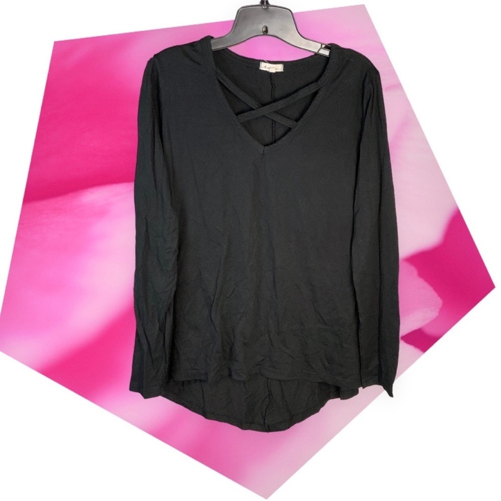 Mod-o-doc Black Long Sleeved Stretchy Black Top Wm M